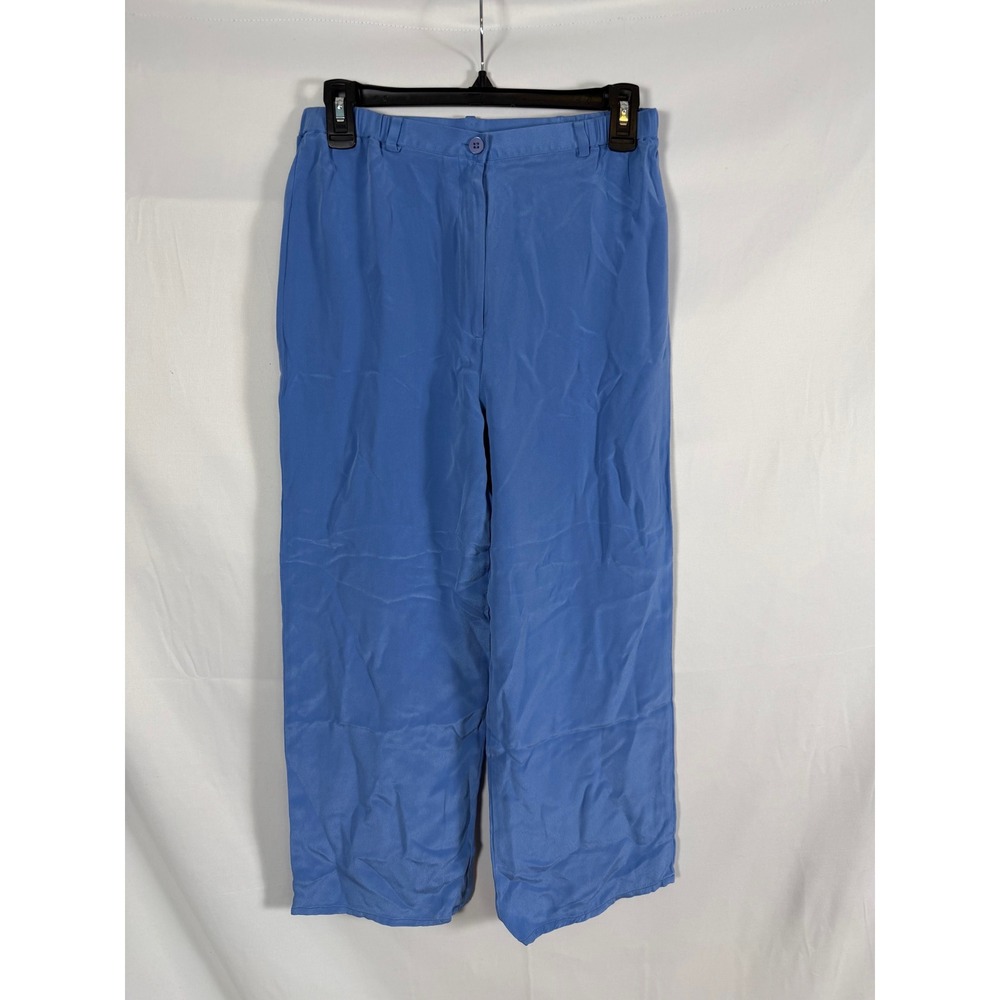 Josephine Chaus Petite Blue 100% Silk Wide Leg Trousers Pants Womens 8P